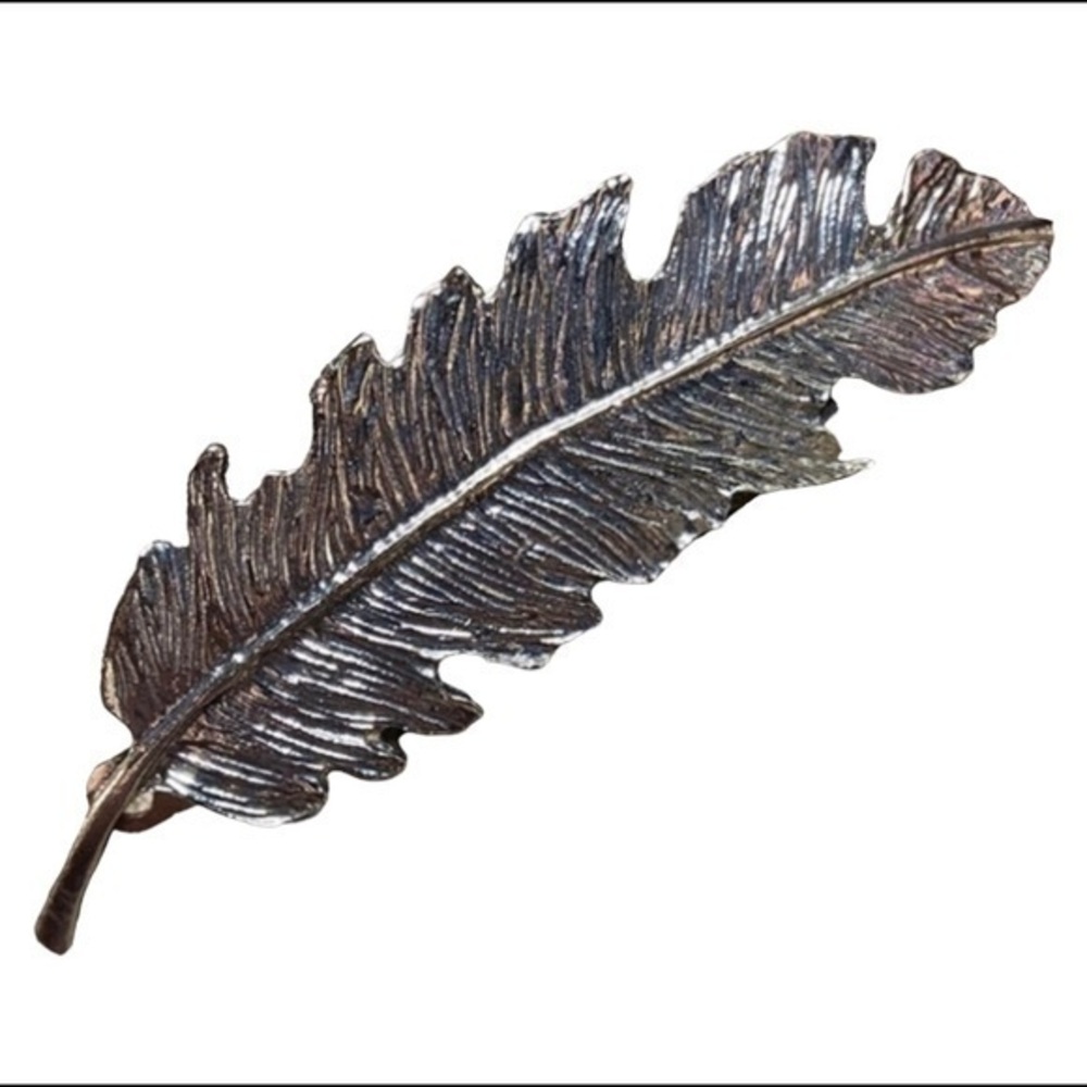 Feather Metal Hair Clip Silver‎ Tone Boho